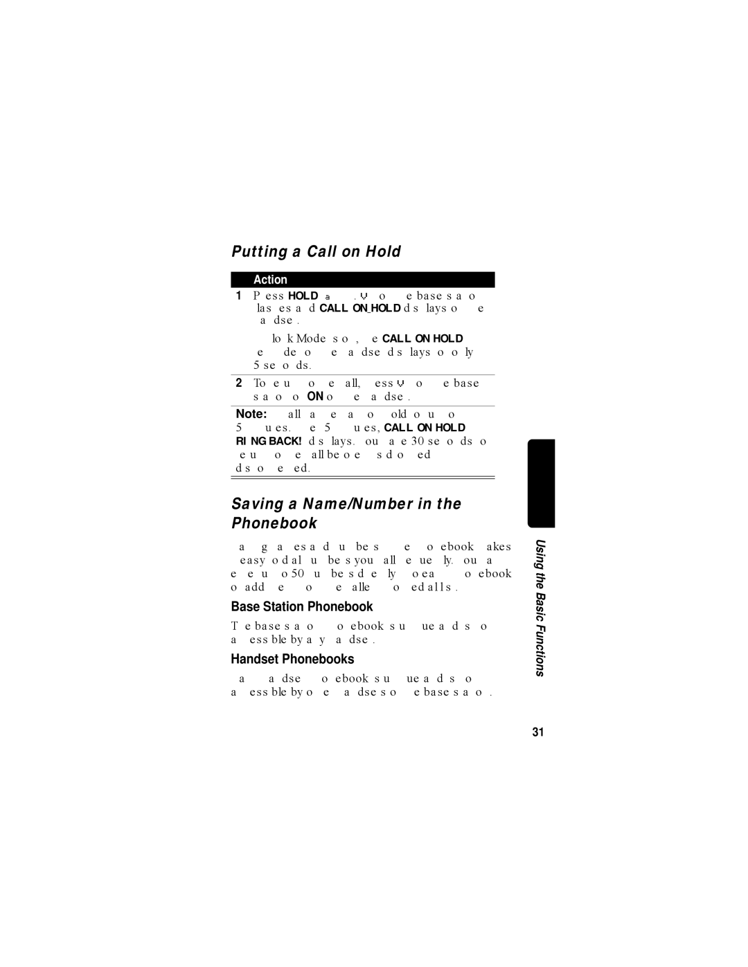 Motorola MD670 Series manual Putting a Call on Hold, Saving a Name/Number in the Phonebook, Base Station Phonebook 