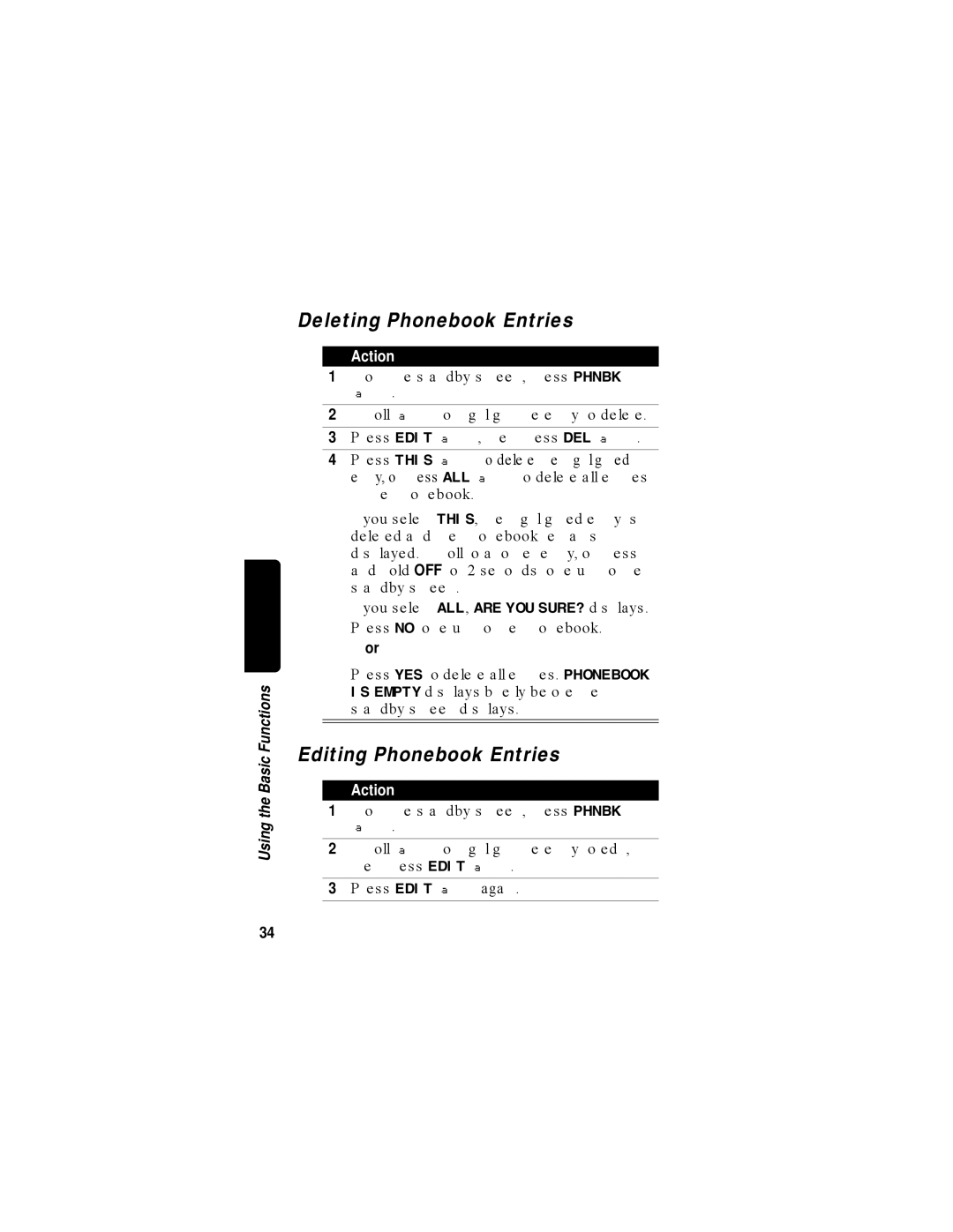 Motorola MD670 Series manual Deleting Phonebook Entries, Editing Phonebook Entries 