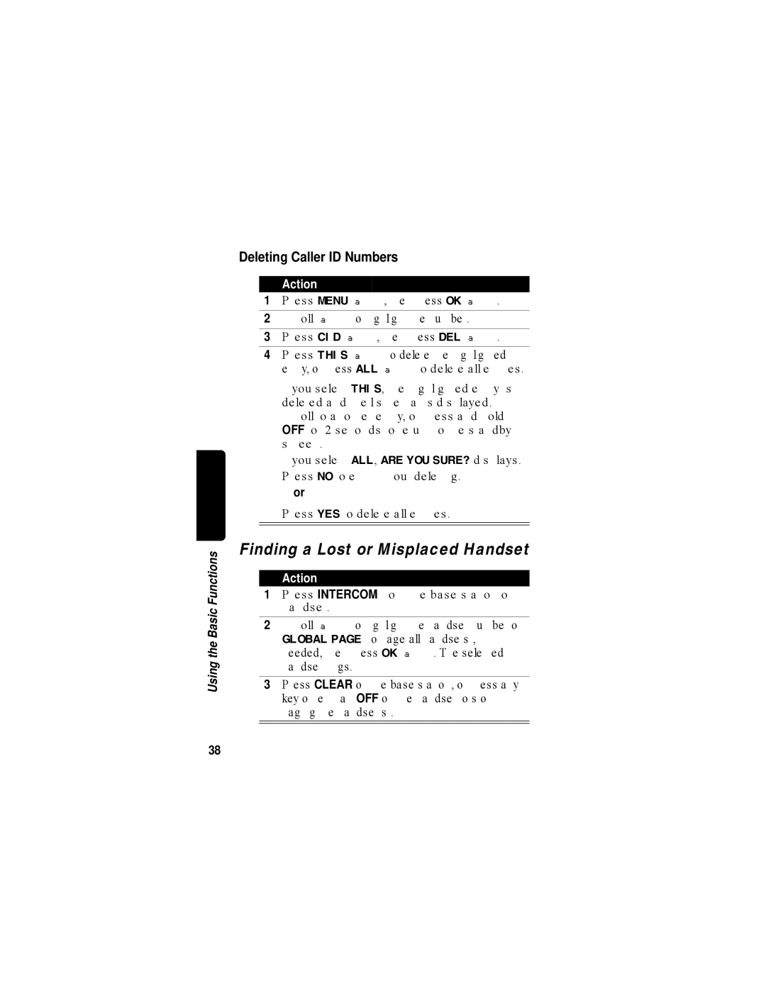 Motorola MD670 Series manual Finding a Lost or Misplaced Handset, Deleting Caller ID Numbers 