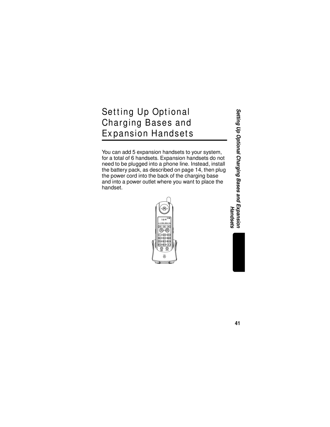 Motorola MD670 Series manual Setting Up Optional Charging Bases Expansion Handsets 