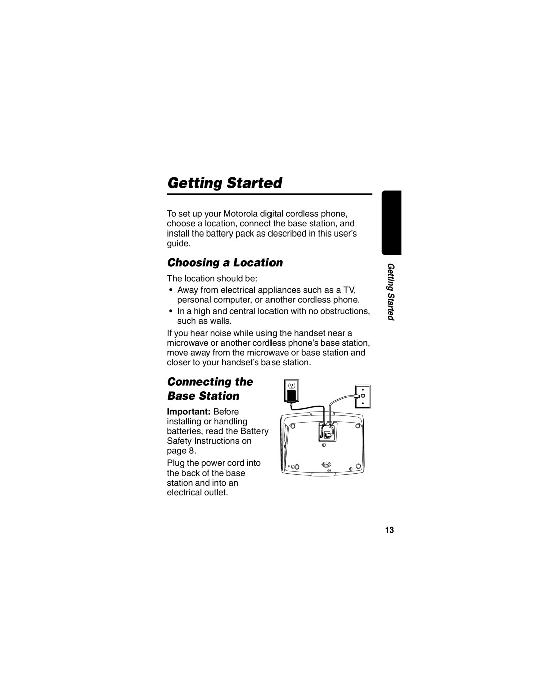 Motorola MD680 manual Choosing a Location, Connecting Base Station 