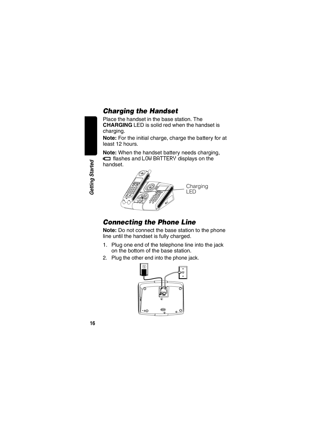 Motorola MD680 manual Charging the Handset, Connecting the Phone Line 