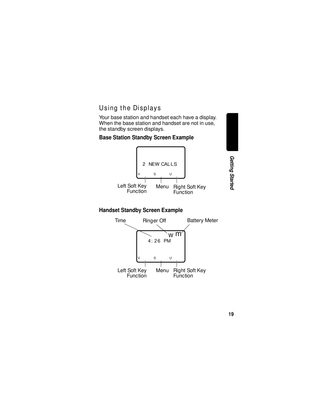 Motorola MD680 manual Using the Displays, Base Station Standby Screen Example, Handset Standby Screen Example 