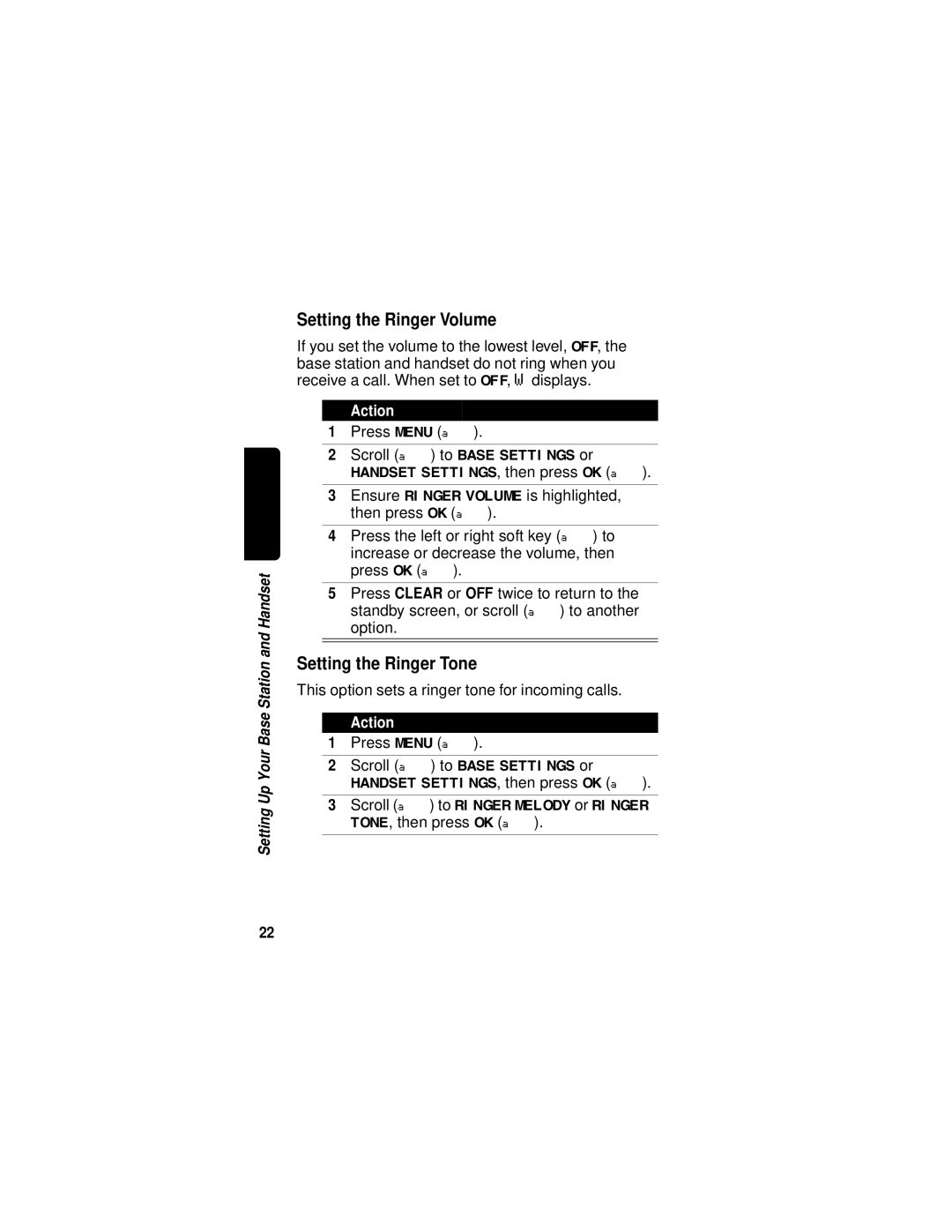 Motorola MD680 manual Setting the Ringer Volume, Setting the Ringer Tone 