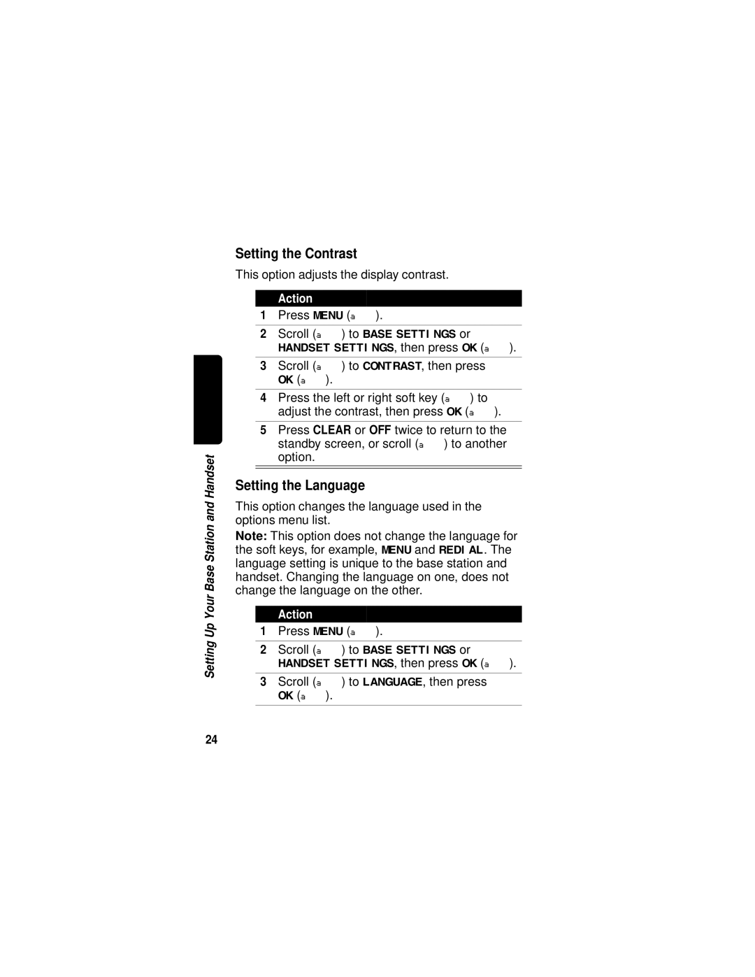 Motorola MD680 manual Setting the Contrast, Setting the Language 