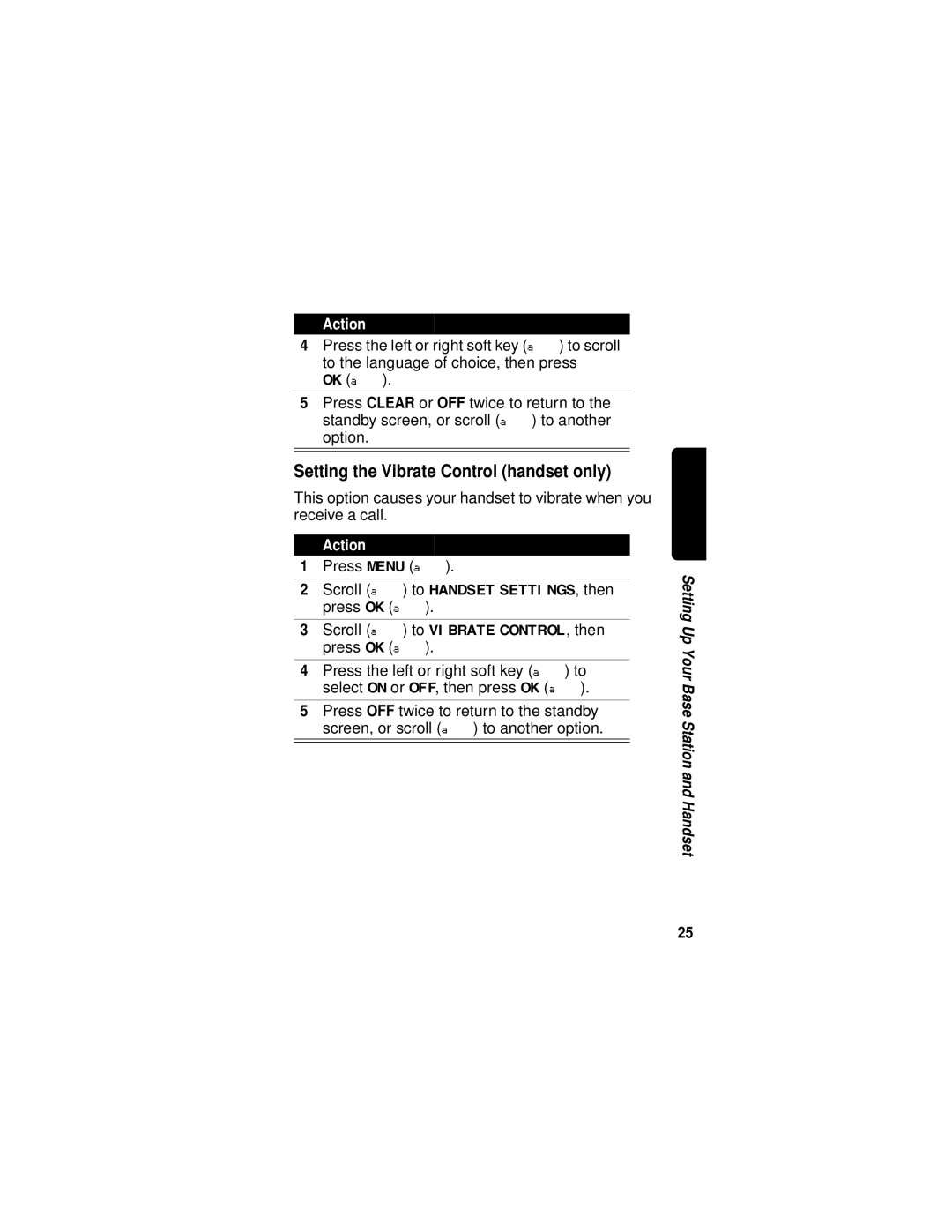 Motorola MD680 manual Setting the Vibrate Control handset only 