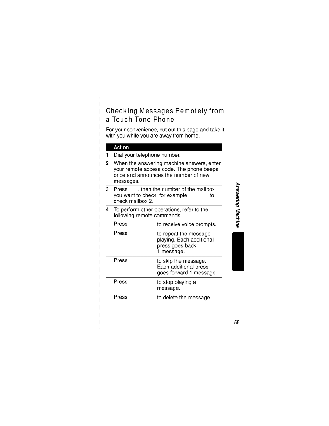 Motorola MD680 manual Checking Messages Remotely from a Touch-Tone Phone 