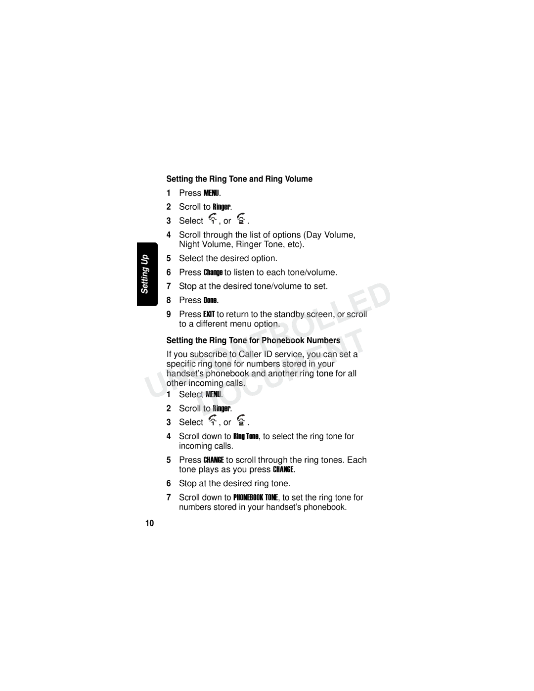 Motorola MD7000 manual Setting the Ring Tone and Ring Volume, Setting the Ring Tone for Phonebook Numbers 