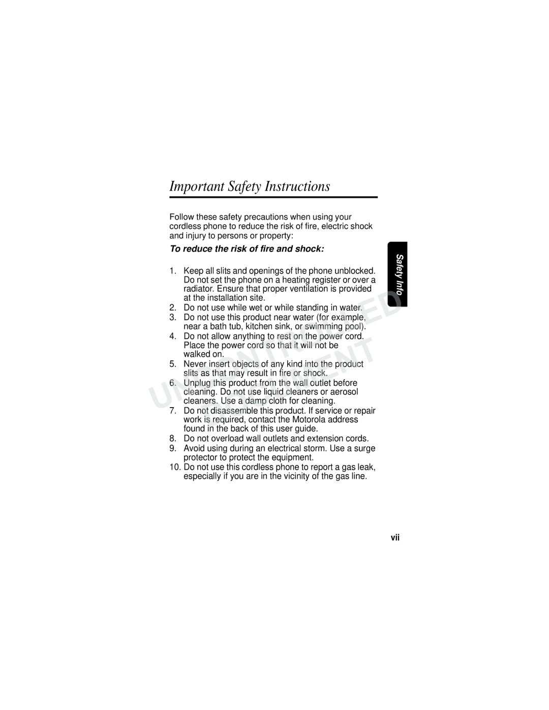 Motorola MD7000 manual Important Safety Instructions, Vii 