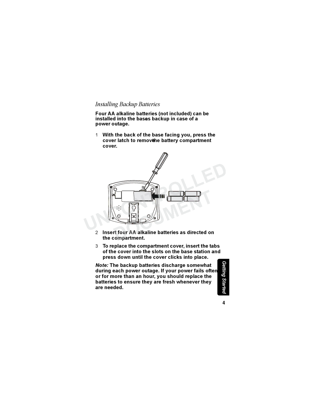 Motorola MD7080 Series manual Installing Backup Batteries 