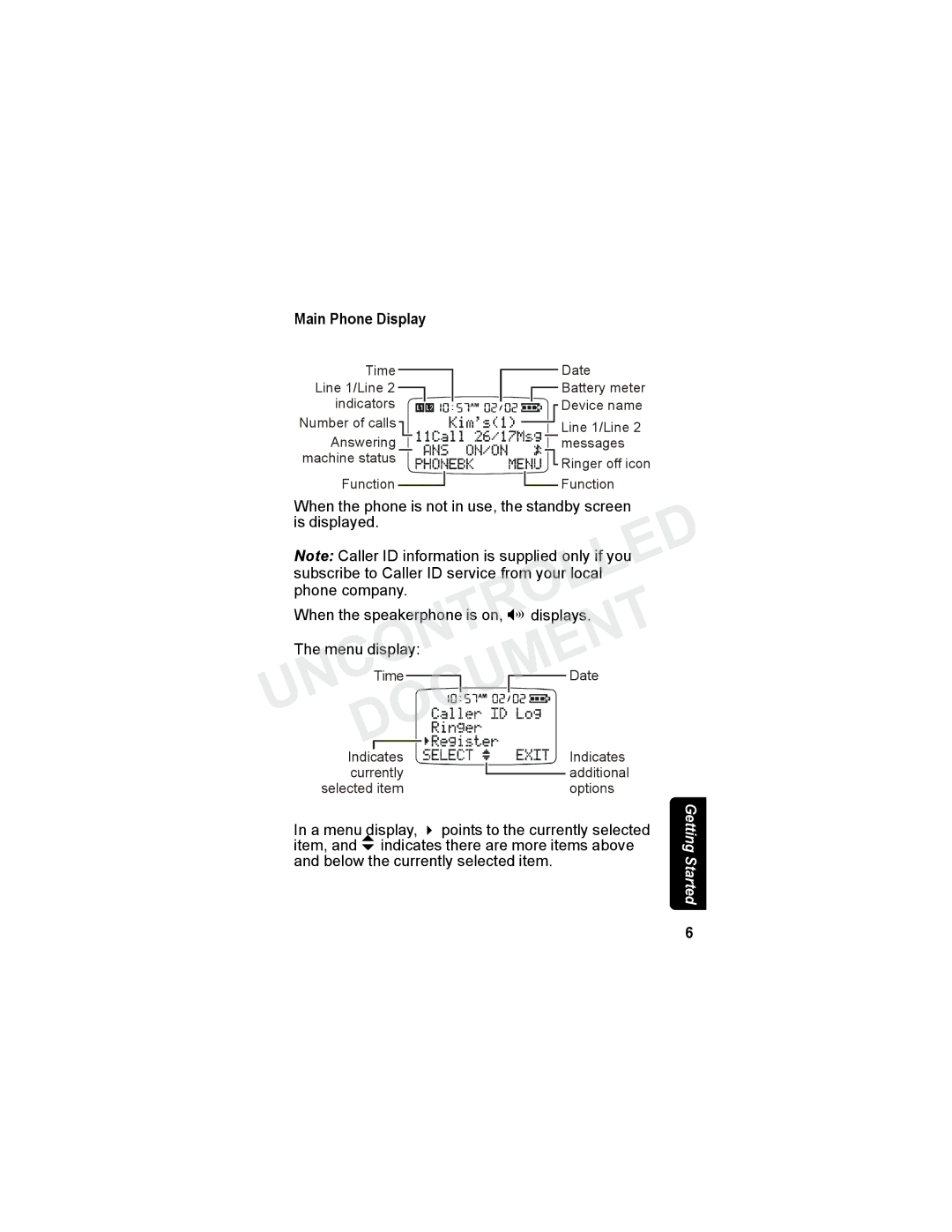 Motorola MD7080 Series manual When the phone is not in use, the standby screen, Is displayed, Menu display 