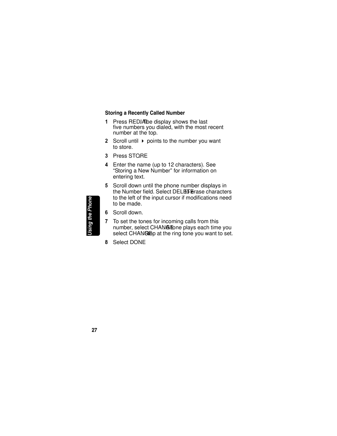 Motorola MD7080 Series manual Storing a Recently Called Number 