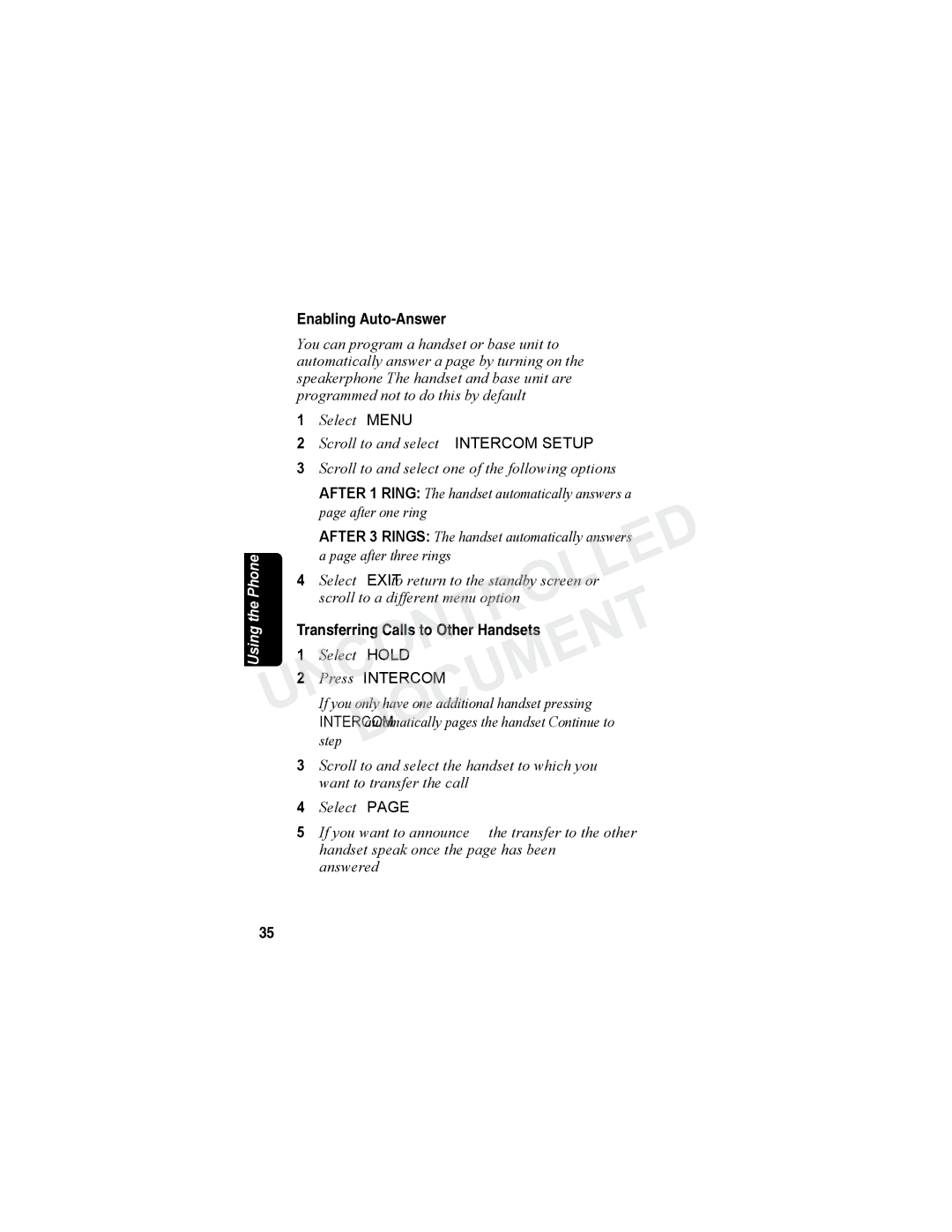 Motorola MD7080 Series manual Enabling Auto-Answer, Transferring Calls to Other Handsets 