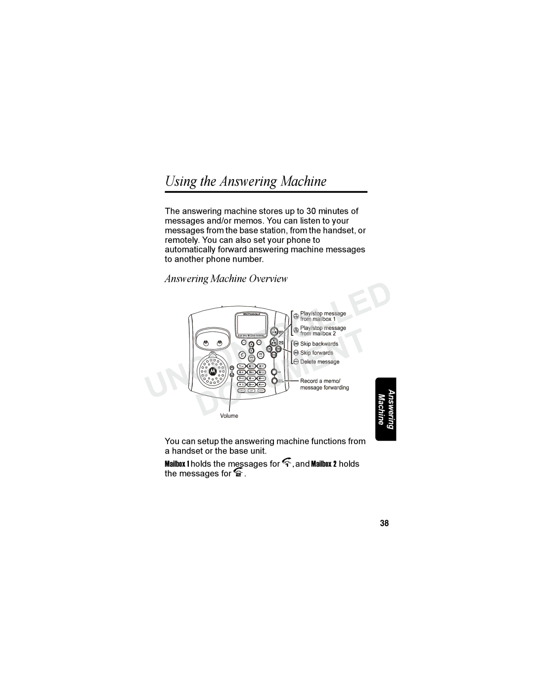 Motorola MD7080 Series manual Using the Answering Machine, Answering Machine Overview 