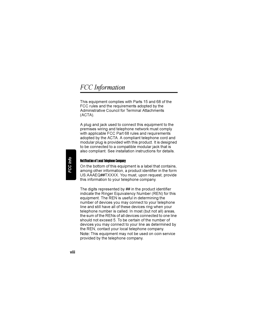 Motorola MD7080 Series manual FCC Information, Viii 