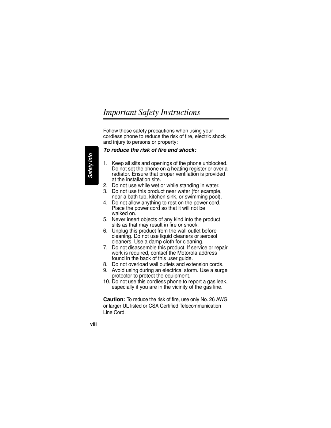 Motorola MD7080 manual Important Safety Instructions, Viii, To reduce the risk of fire and shock 