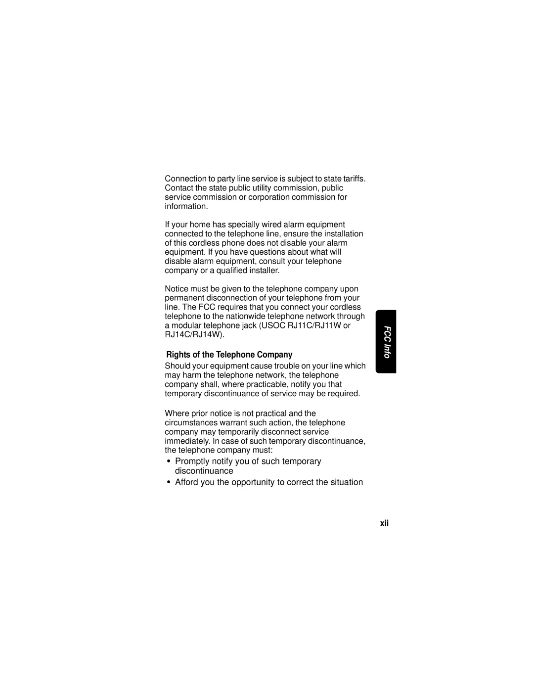 Motorola MD7080 manual Rights of the Telephone Company, Xii 