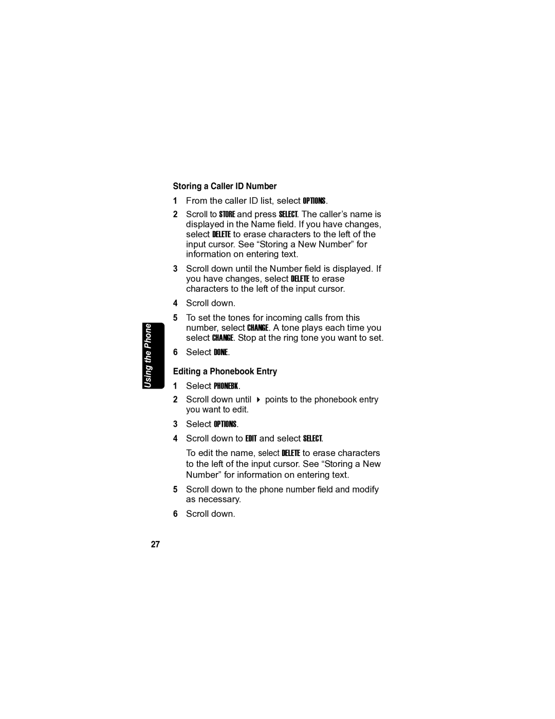 Motorola MD7080 manual Storing a Caller ID Number, Editing a Phonebook Entry 