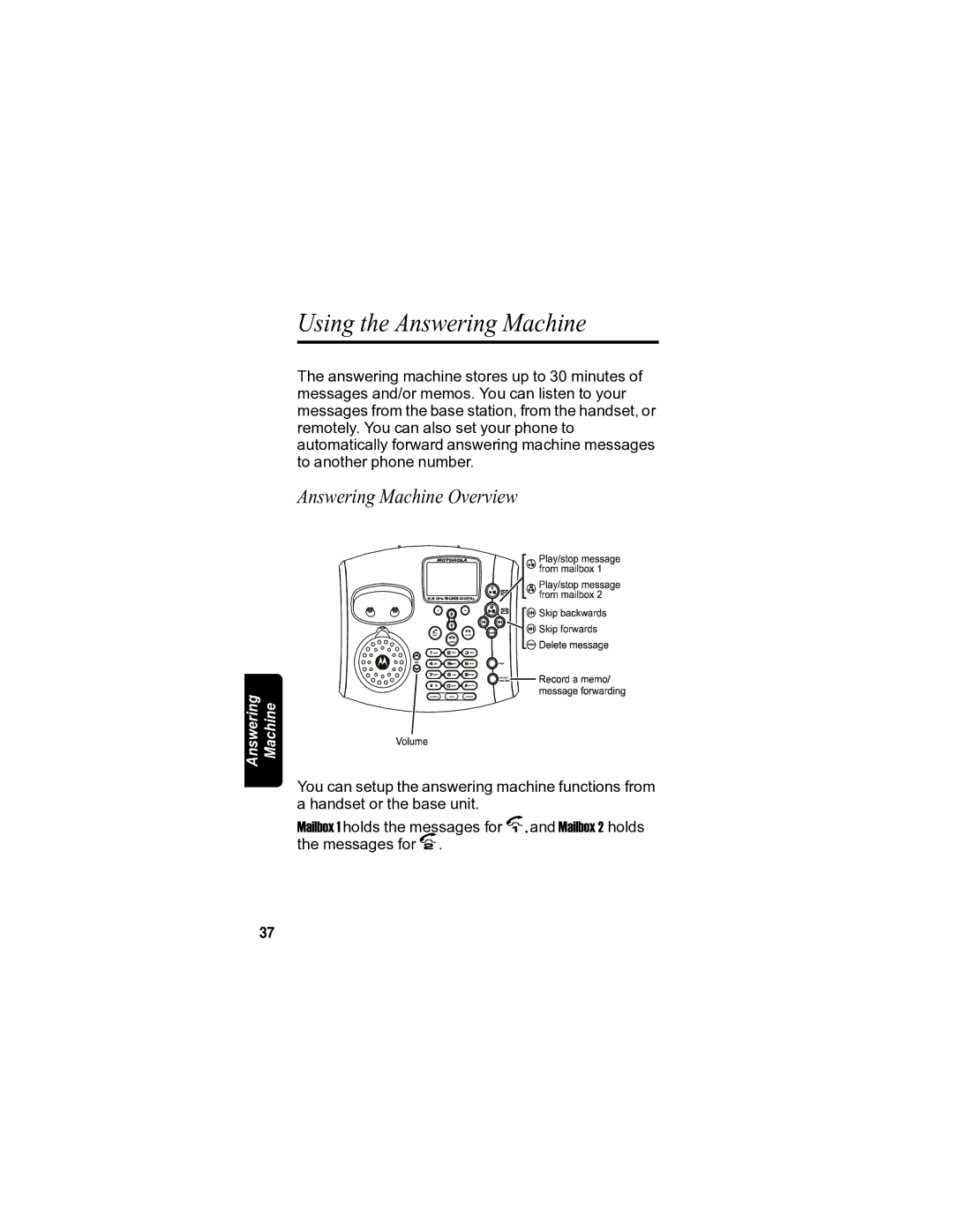 Motorola MD7080 manual Using the Answering Machine, Answering Machine Overview 