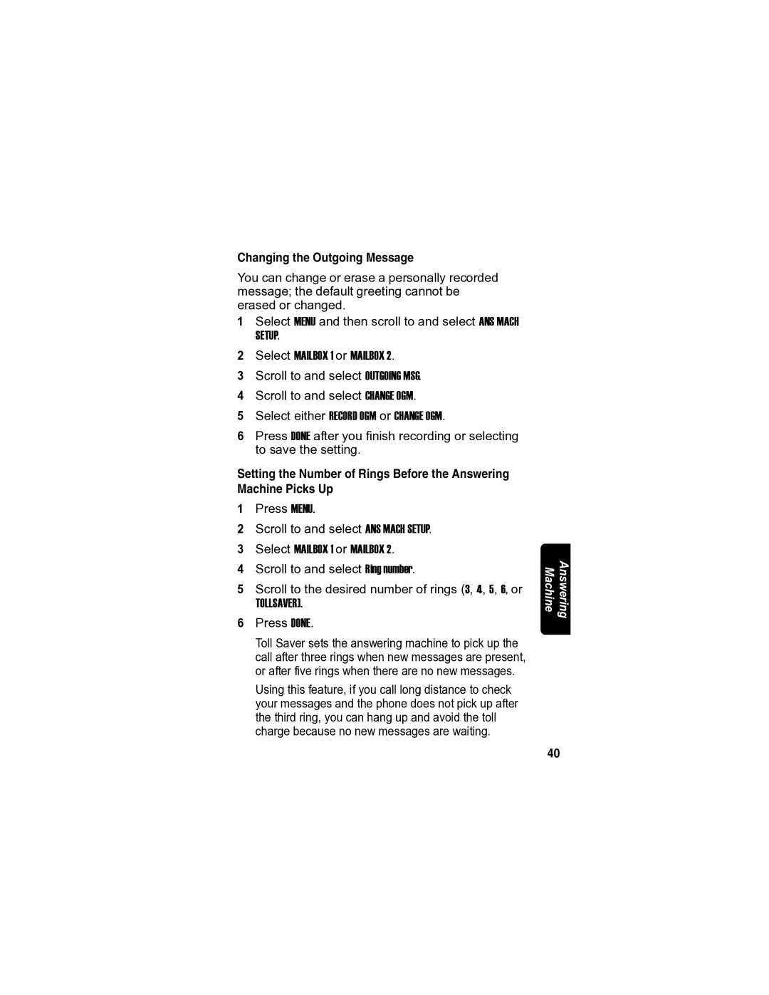 Motorola MD7080 manual Changing the Outgoing Message, Tollsaver 