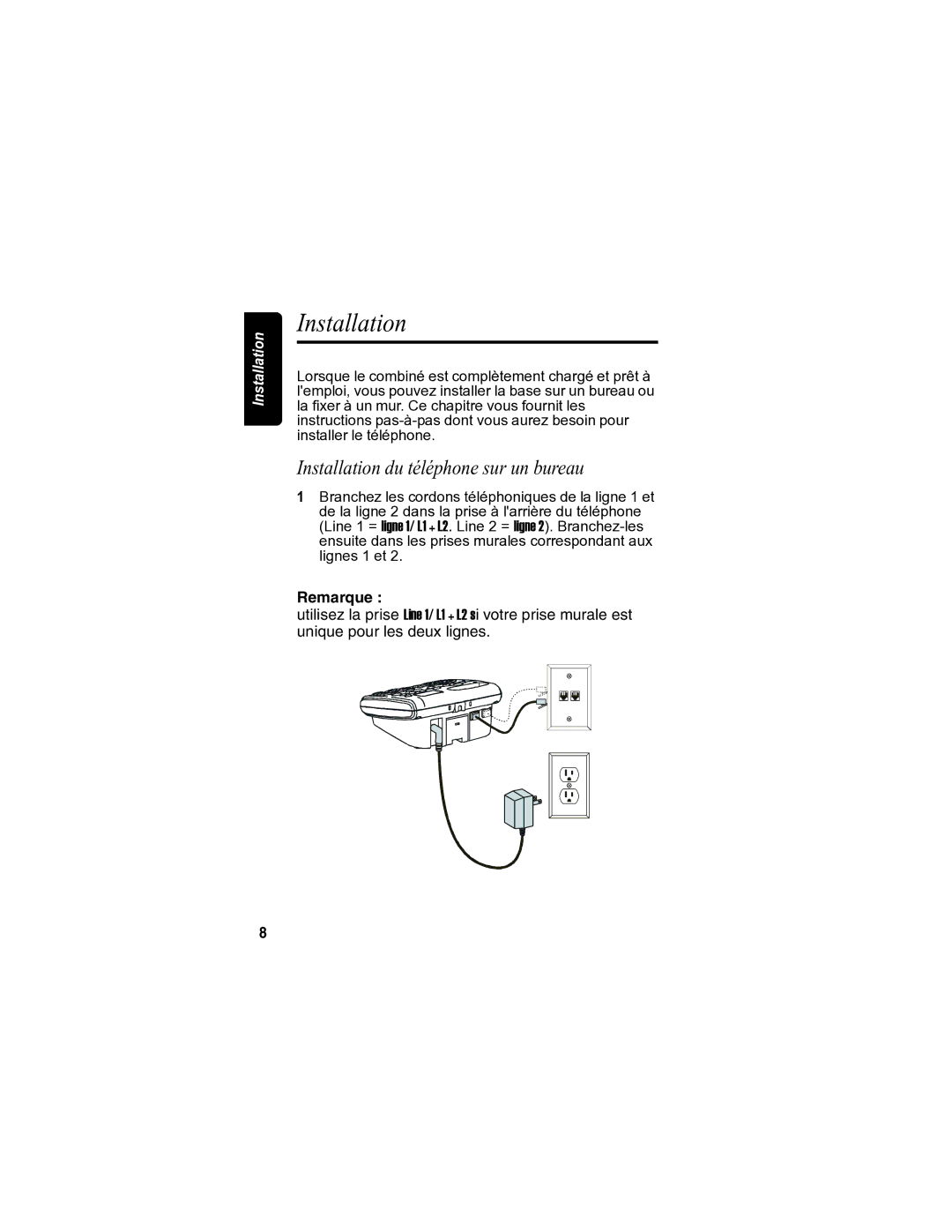 Motorola MD7080 manual Installation du téléphone sur un bureau, Remarque 