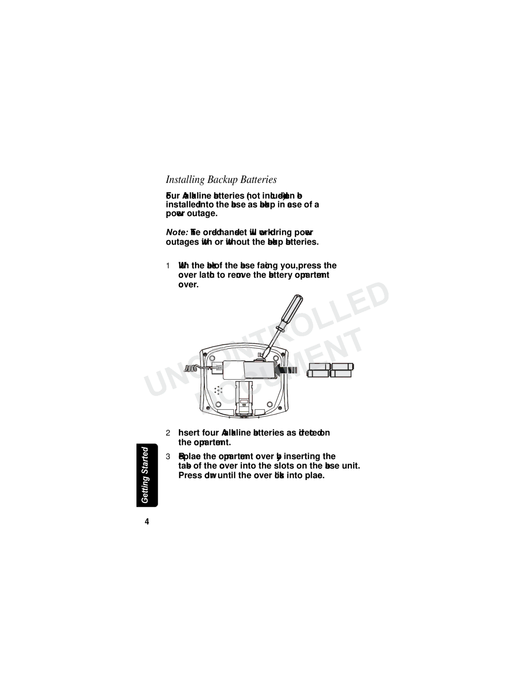 Motorola MD7090 manual Installing Backup Batteries 