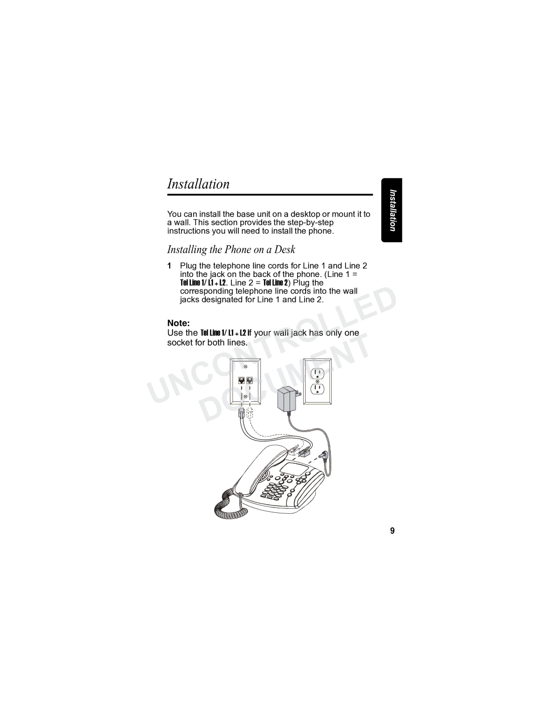 Motorola MD7090 Installation, Installing the Phone on a Desk, You can install the base unit on a desktop or mount it to 