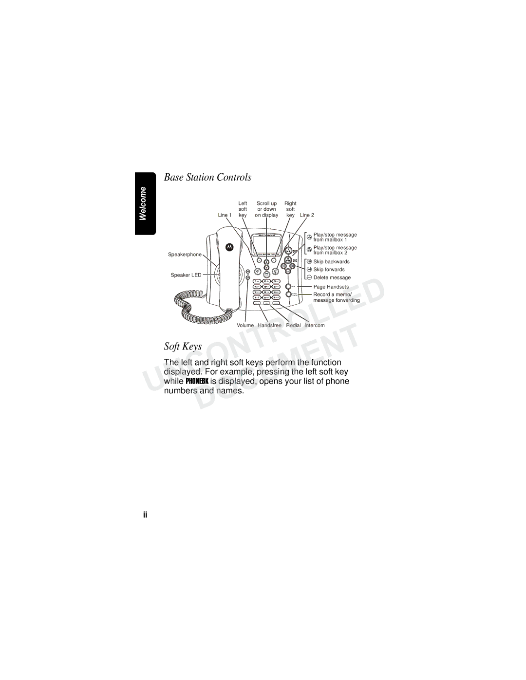 Motorola MD7090 manual Base Station Controls, Soft KeysDOCUMENT 