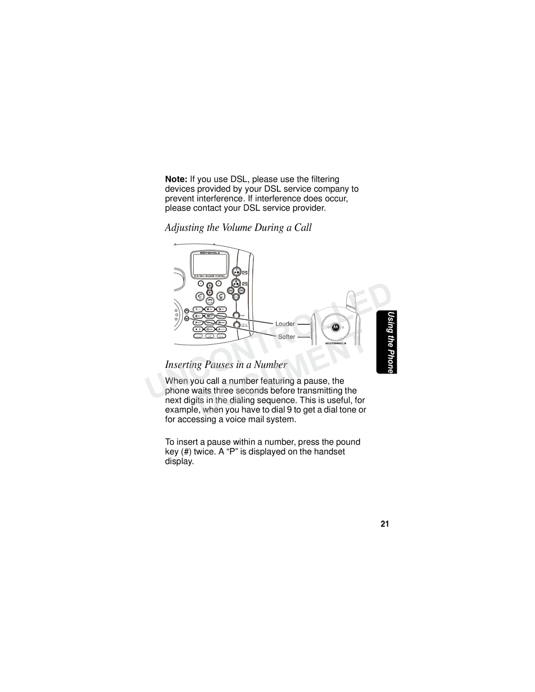 Motorola MD7090 manual Document, Adjusting the Volume During a Call 