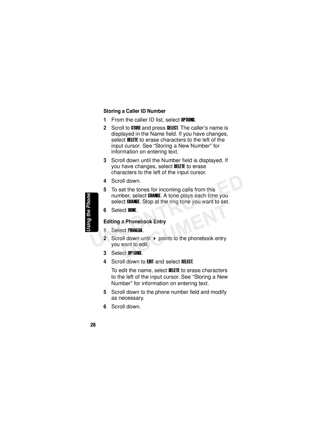 Motorola MD7090 manual Storing a Caller ID Number, Editing a Phonebook Entry 