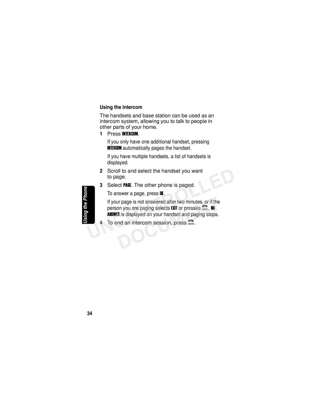 Motorola MD7090 manual Using the Intercom 