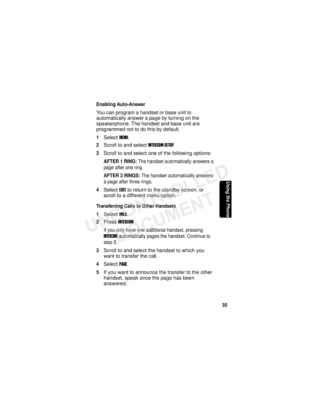 Motorola MD7090 manual Enabling Auto-Answer, After three rings, Select H LD, Transferring Calls to Other Handsets 