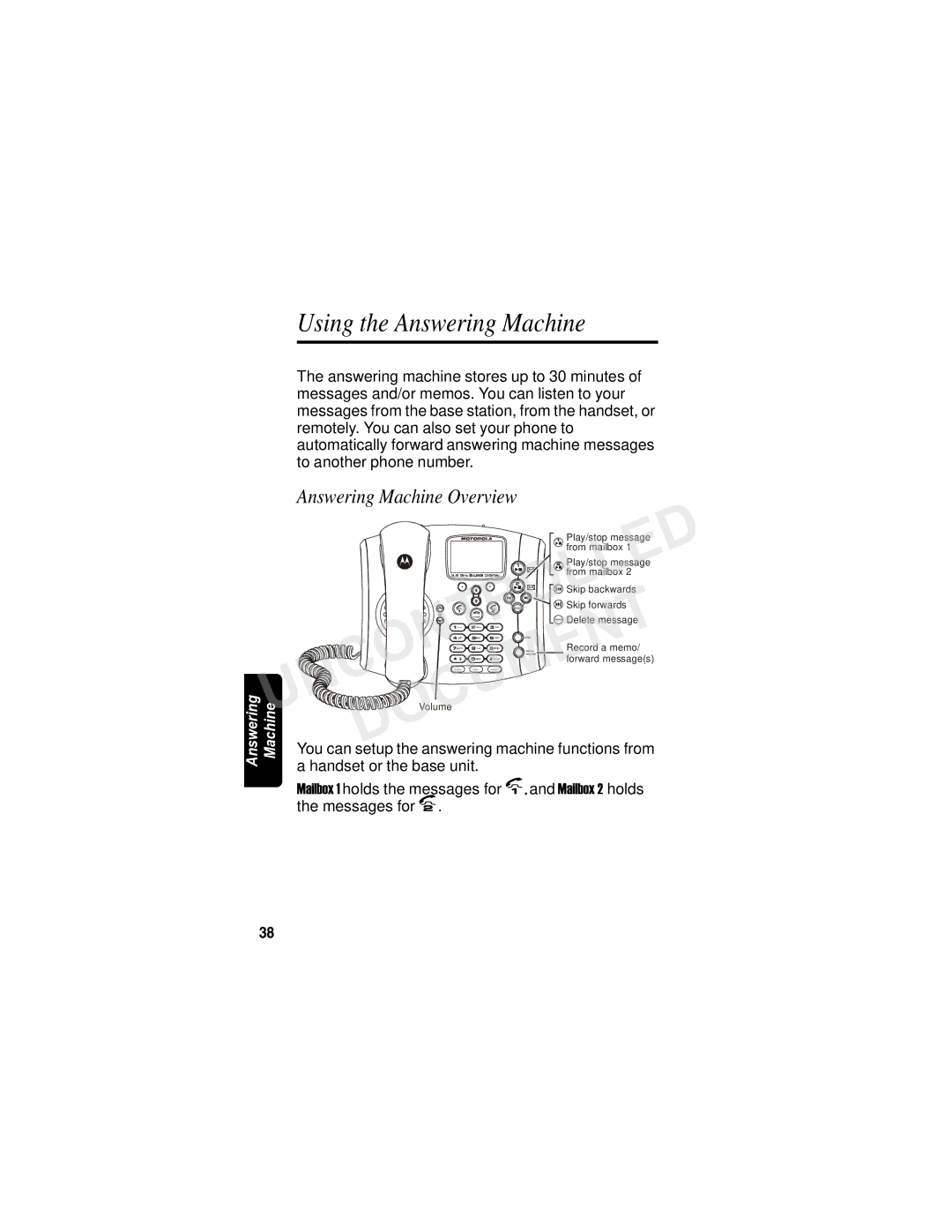 Motorola MD7090 manual Using the Answering Machine, Answering Machine Overview 