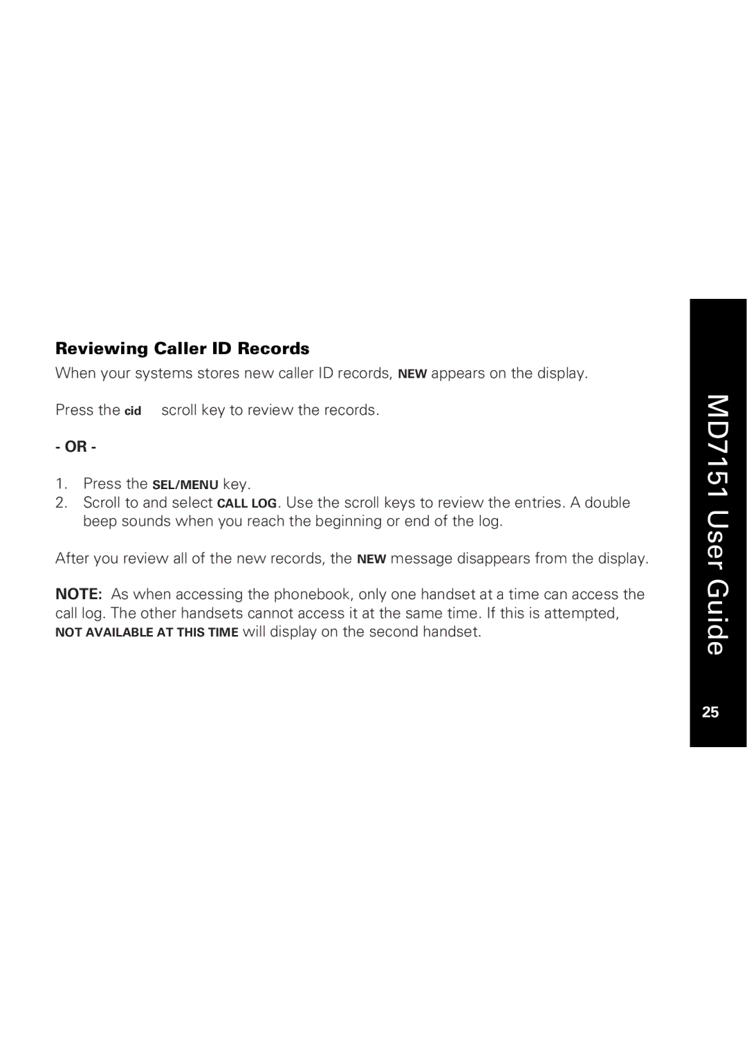 Motorola MD7151 manual Reviewing Caller ID Records 