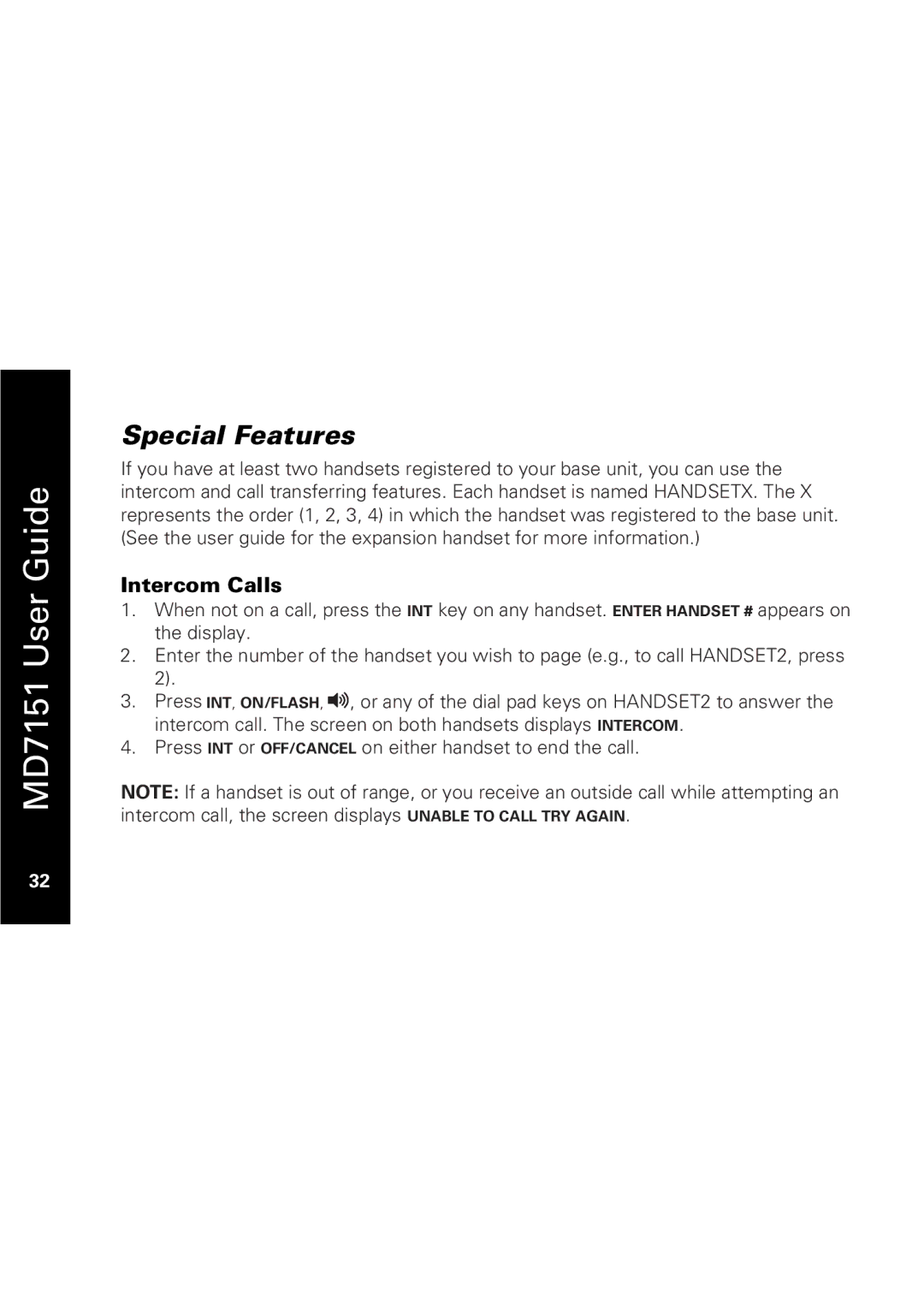 Motorola MD7151 manual Special Features, Intercom Calls 