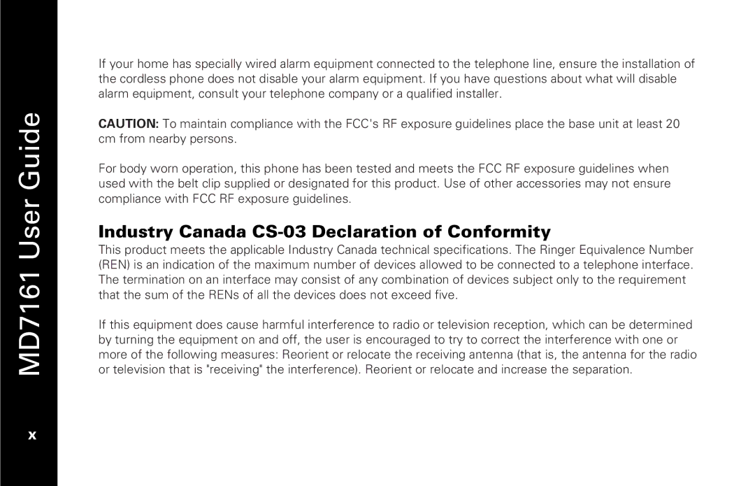 Motorola MD7161 manual Industry Canada CS-03 Declaration of Conformity 