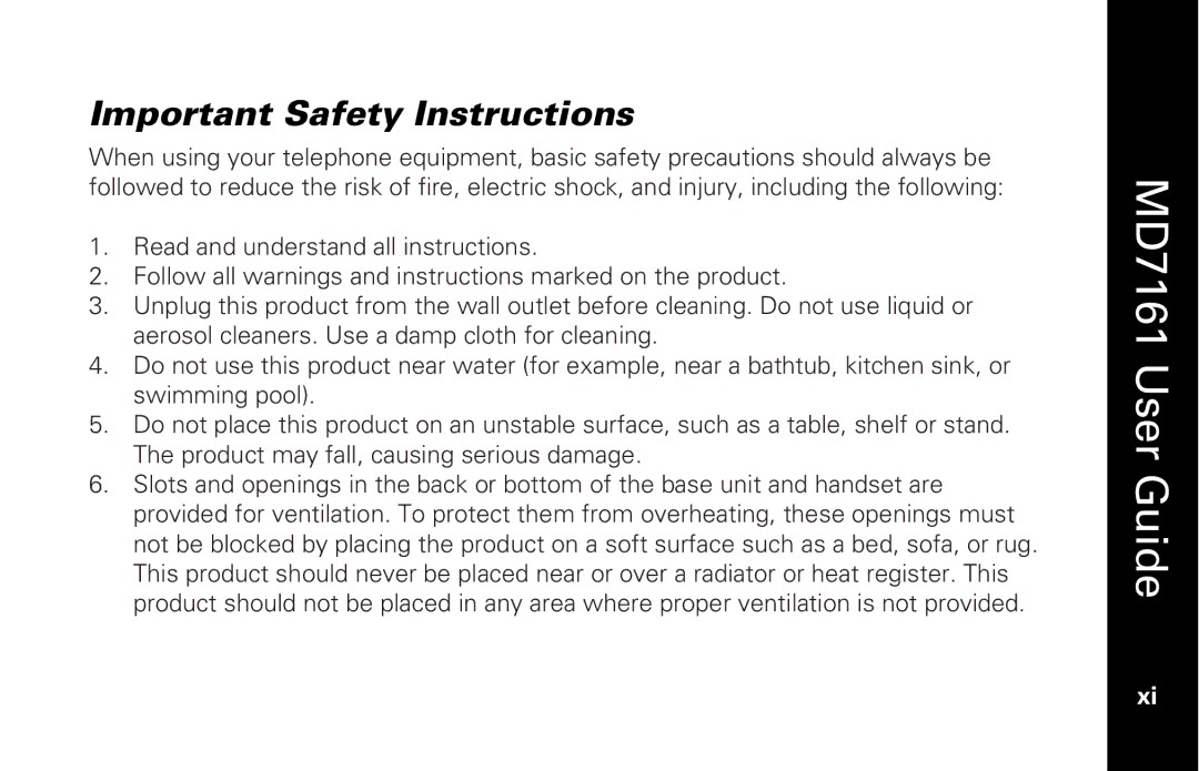 Motorola MD7161 manual Important Safety Instructions 