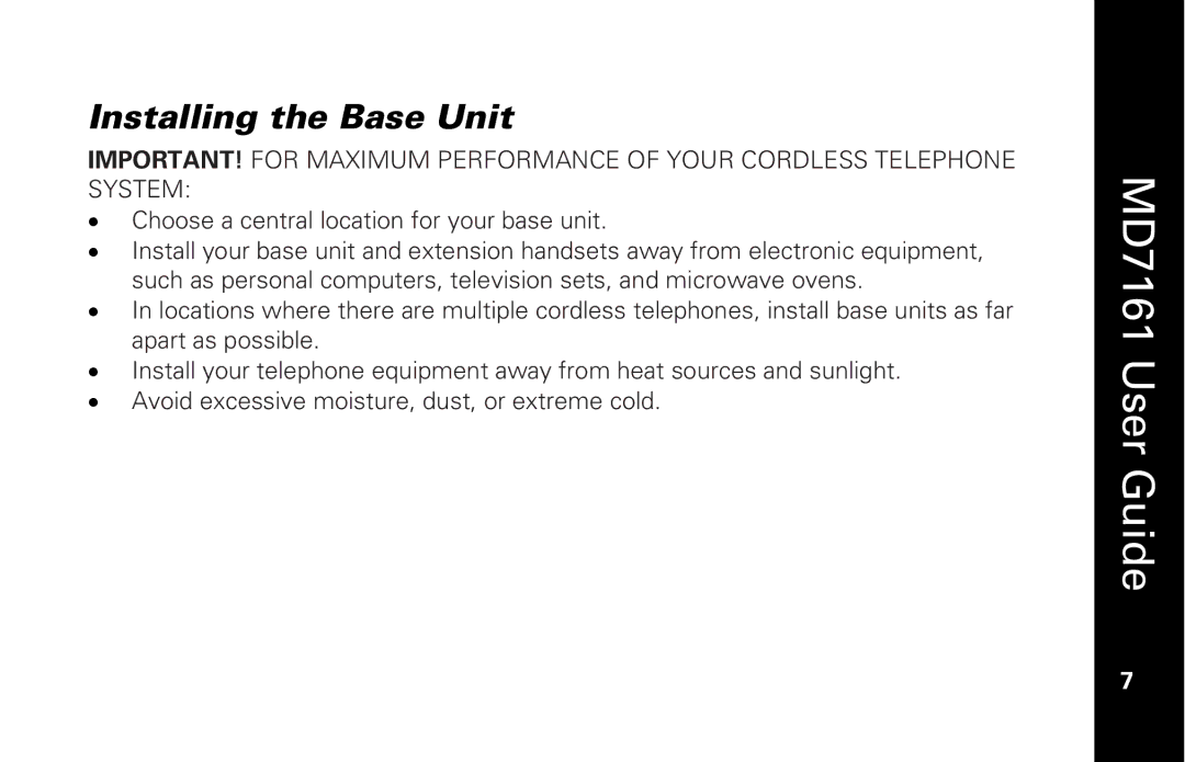 Motorola MD7161 manual Installing the Base Unit 