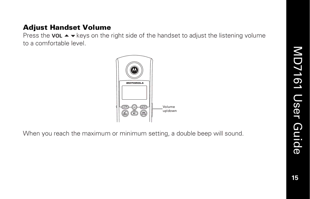 Motorola MD7161 manual Adjust Handset Volume 