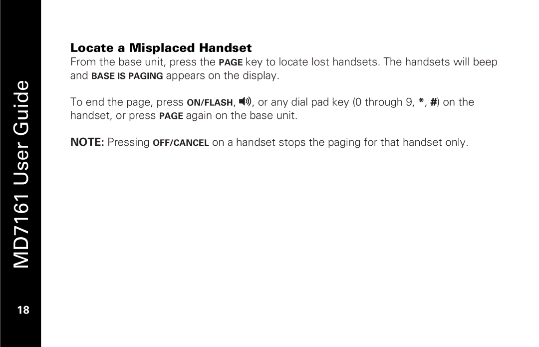 Motorola MD7161 manual Locate a Misplaced Handset 