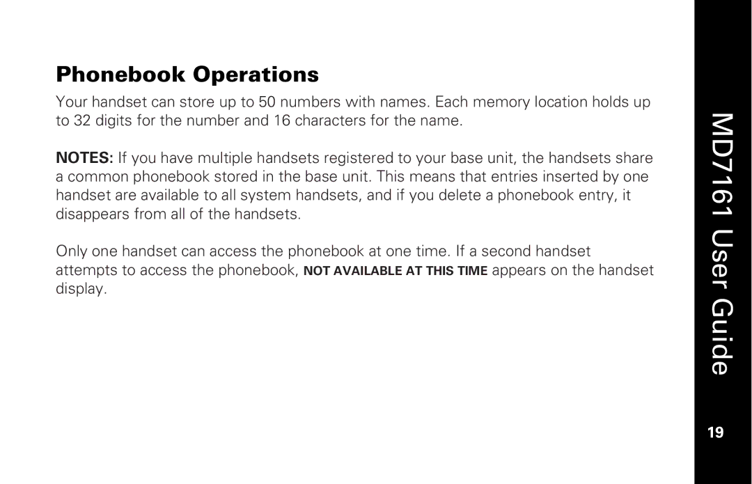 Motorola MD7161 manual Phonebook Operations 