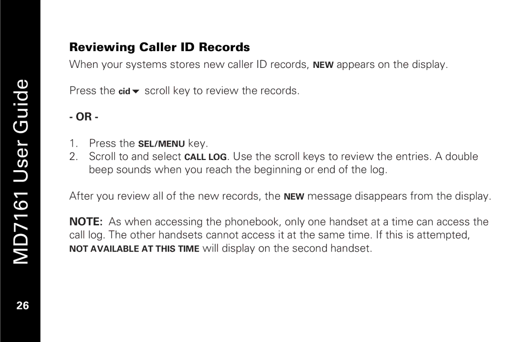 Motorola MD7161 manual Reviewing Caller ID Records 