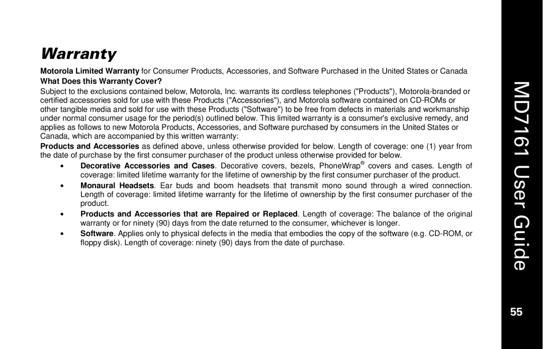 Motorola MD7161 manual What Does this Warranty Cover? 