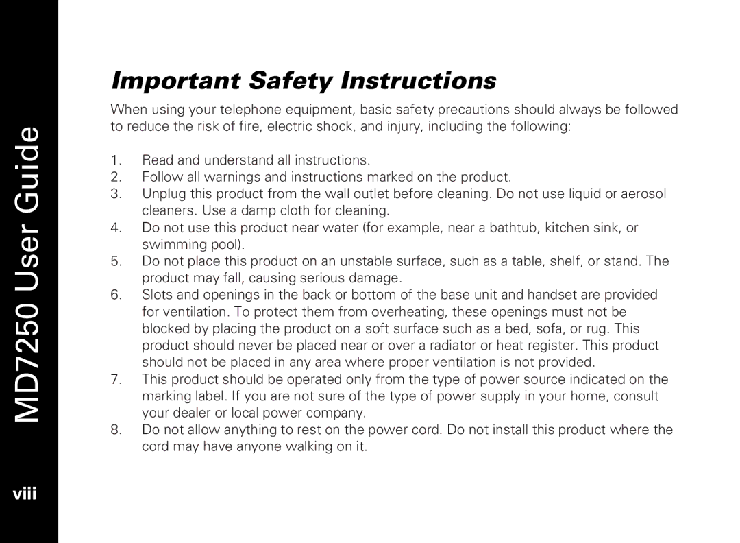 Motorola MD7250 manual Important Safety Instructions 