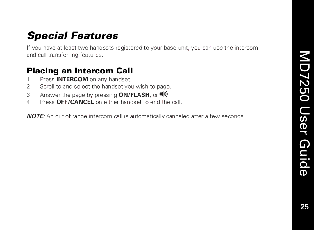 Motorola MD7250 manual Special Features, Placing an Intercom Call 