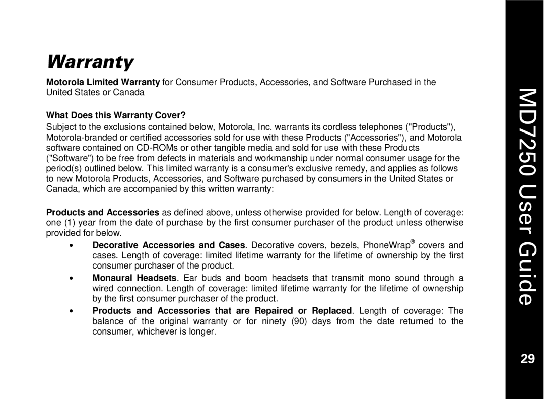 Motorola MD7250 manual What Does this Warranty Cover? 