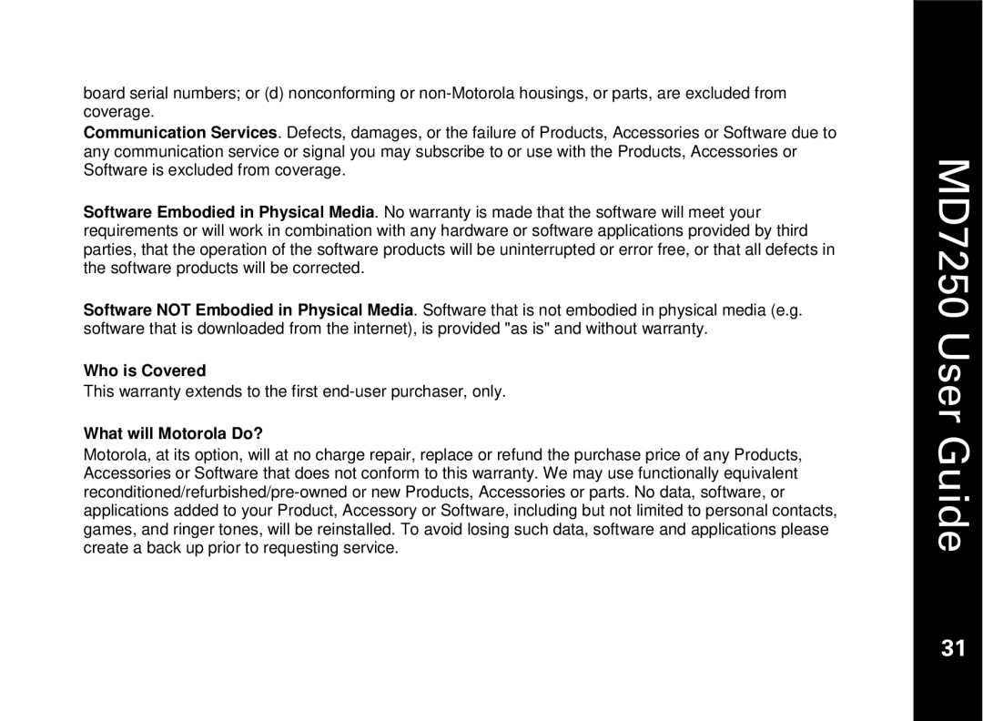 Motorola MD7250 manual Who is Covered 