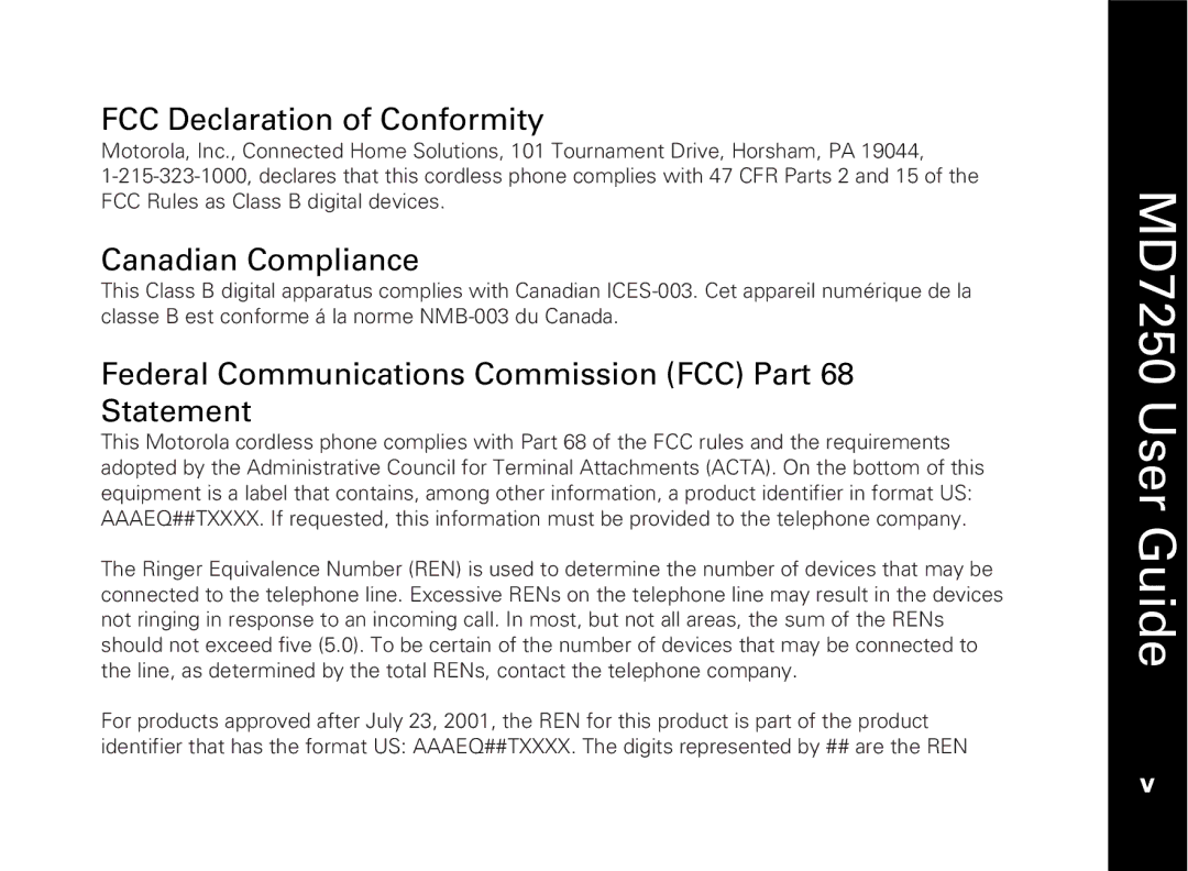 Motorola MD7250 manual FCC Declaration of Conformity 