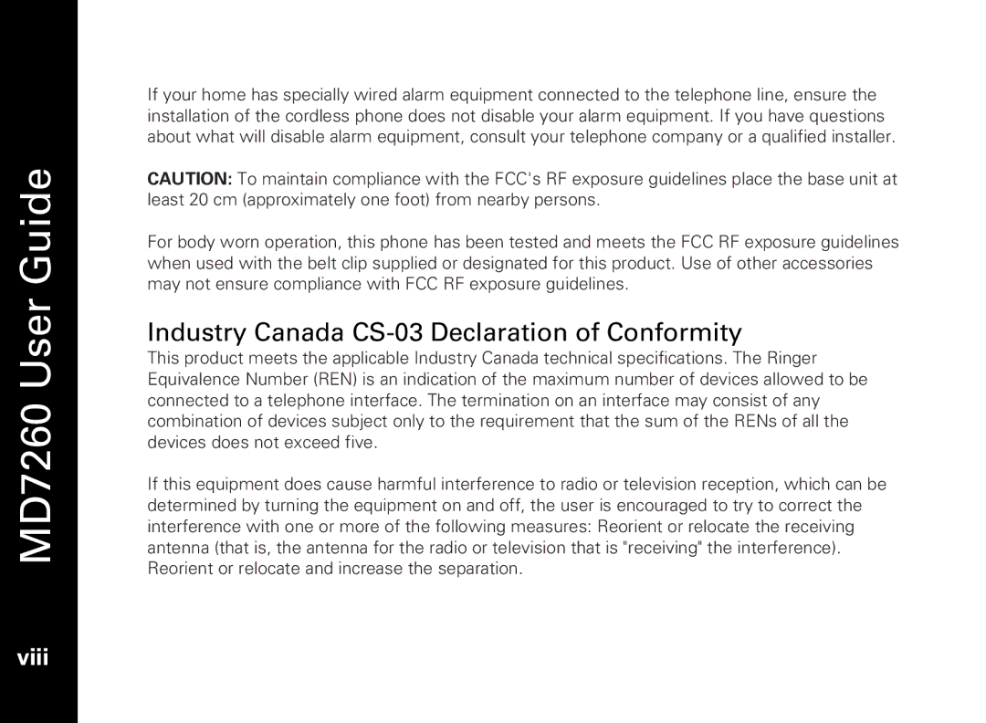 Motorola MD7260 manual Industry Canada CS-03 Declaration of Conformity 