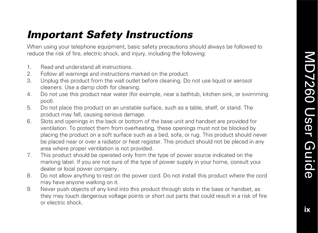 Motorola MD7260 manual Important Safety Instructions 